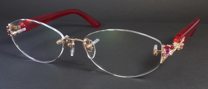 製造国日本ジュエリー付き高級眼鏡フレーム（サファイア）