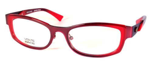 プラスチックとステンレスのコンビメガネ、色は赤